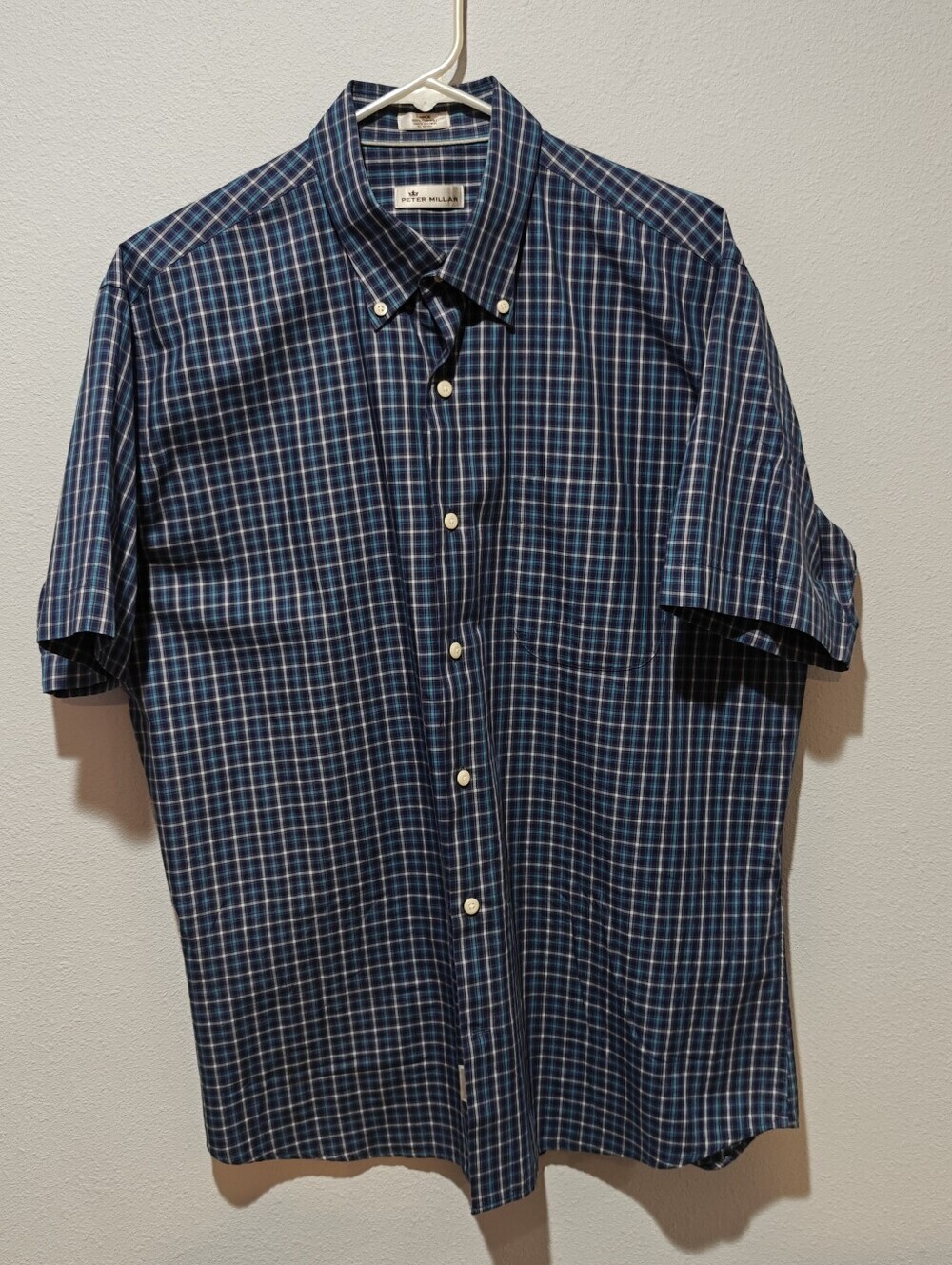 Peter Millar Plaid Button Down Shirt Large Cotton Collared Pocket - Picture 2 of 8